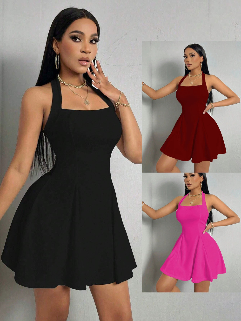 ZARA Sexy Halter Backless Waist Cinching Flared Mini Dress